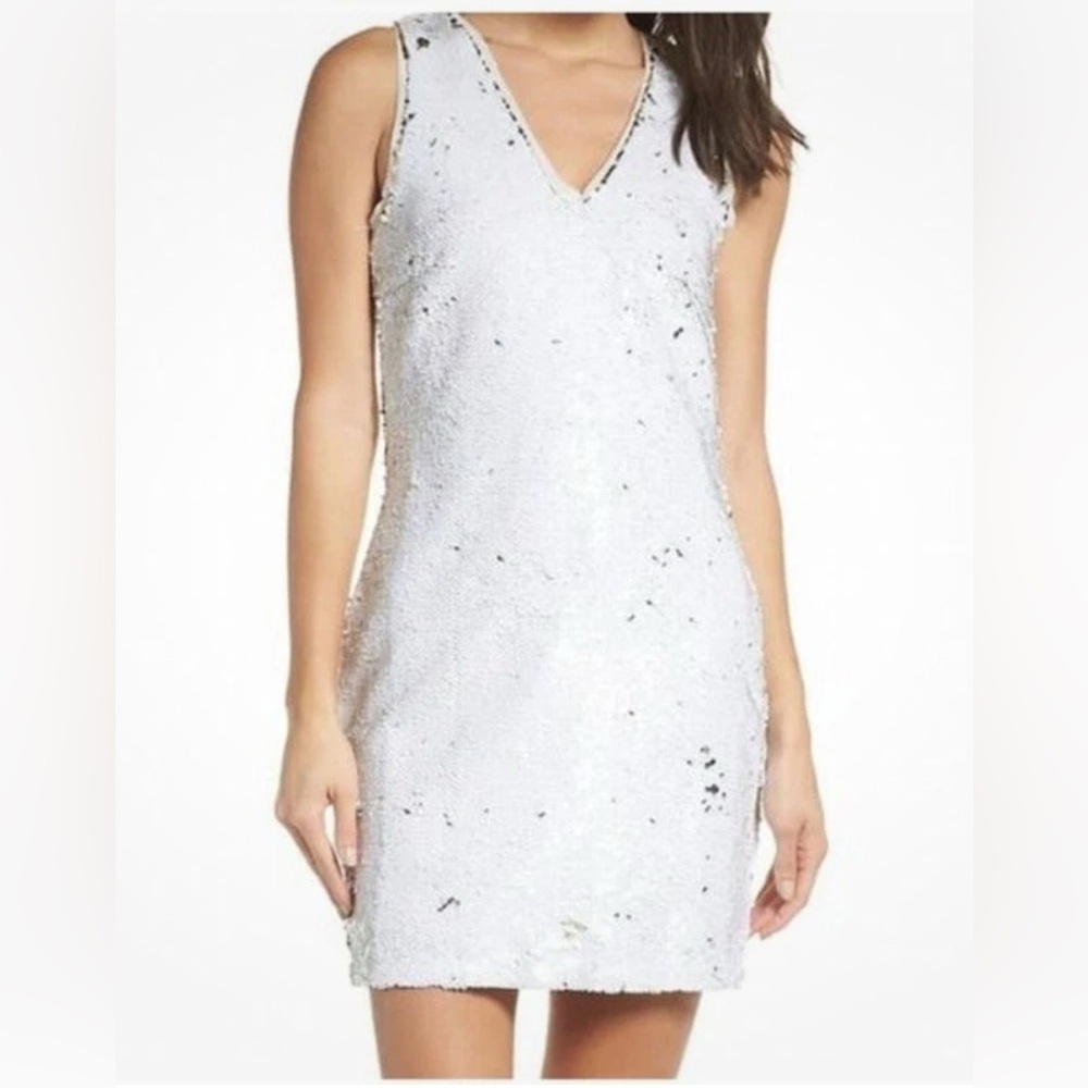 Foxiedox Womens Party Dress Flip Sequin White Gold Glamour Mini NEW Size Small